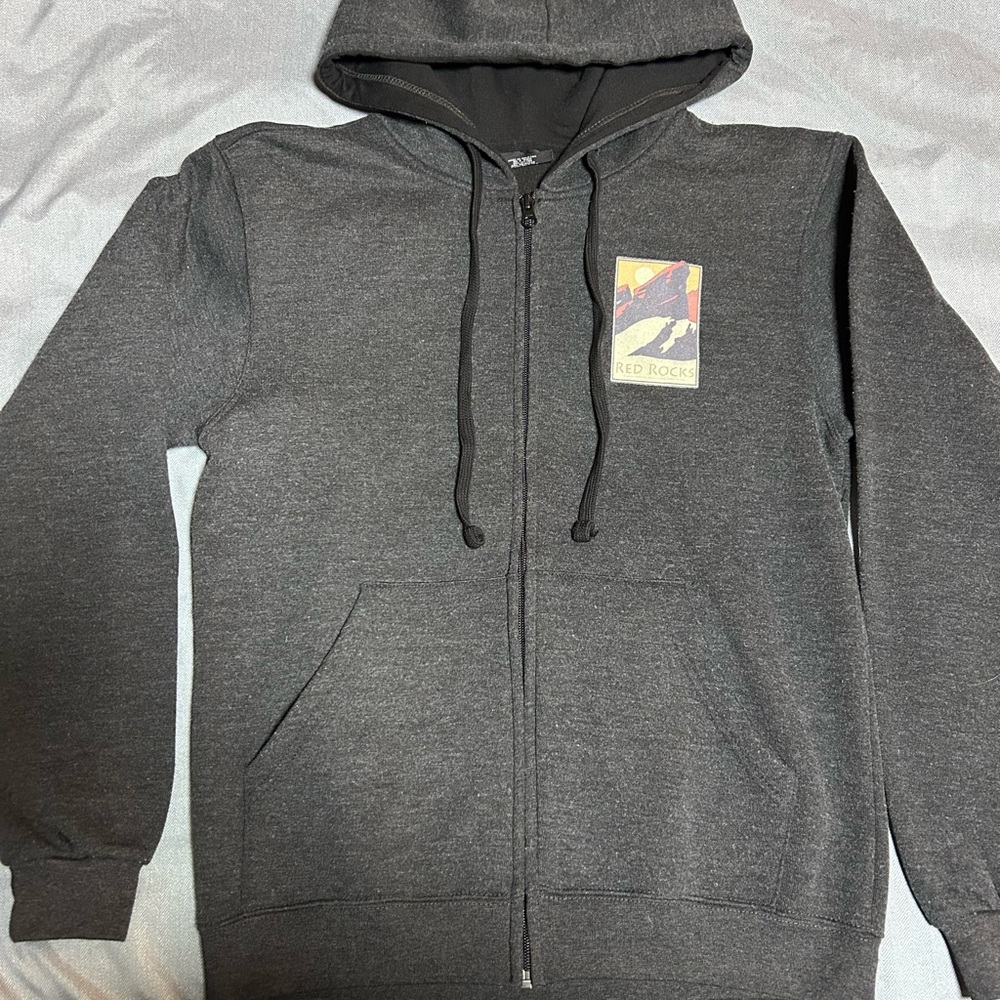 Charcoal Zip-Up Hoodie with Red Rocks Patch